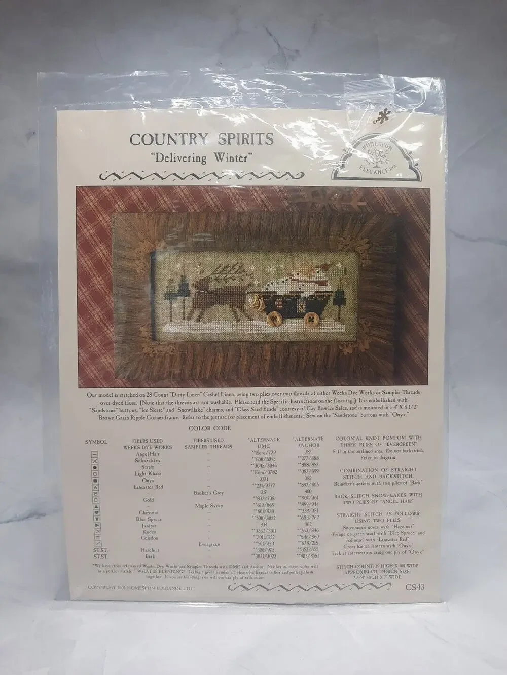 Homespun Elegance Country Spirits Cross Stitch Pattern Delivering Winter